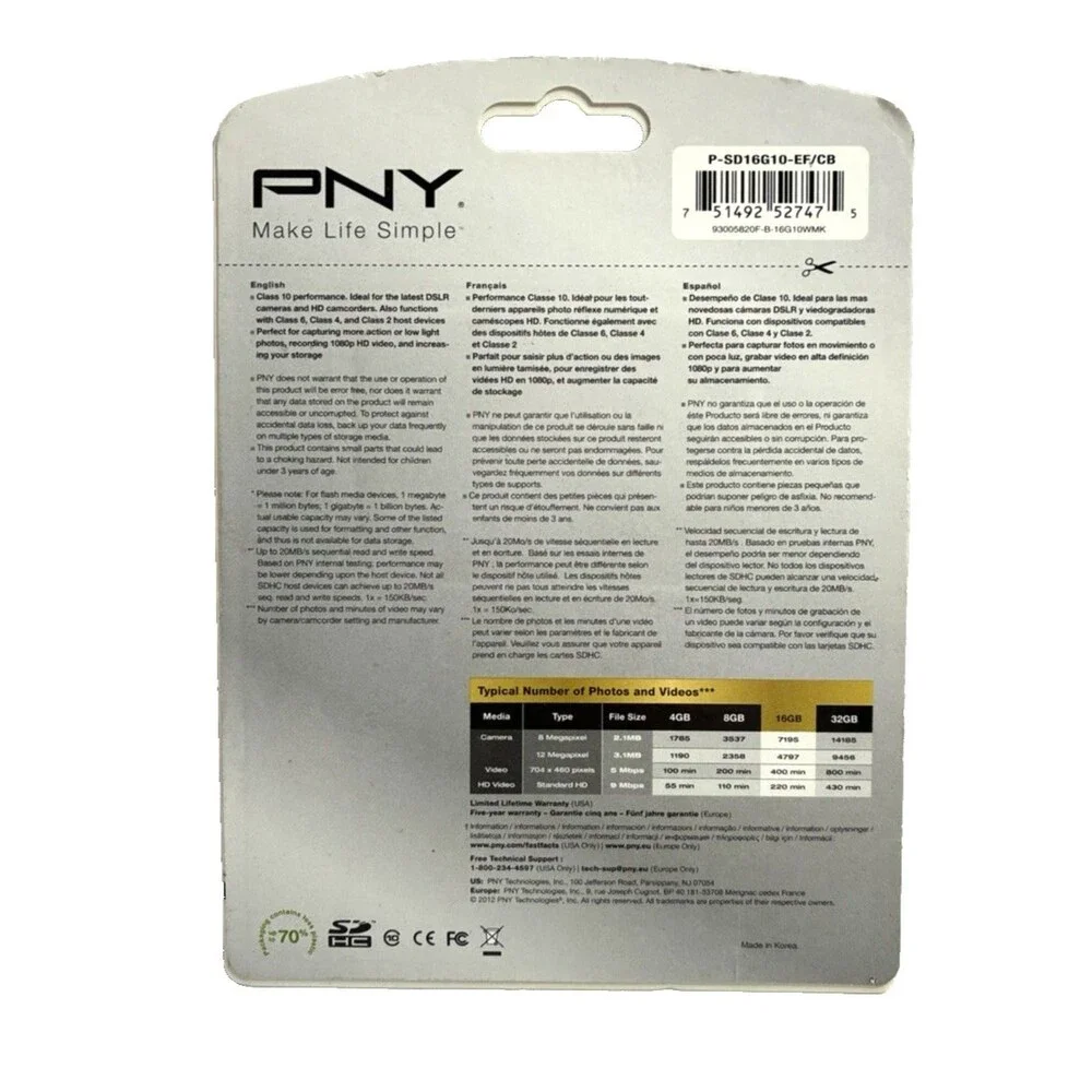 PNY 16GB High Speed SDHC Professional Class 10 Memory Card P-SDHC16G10-GE 20MB/s